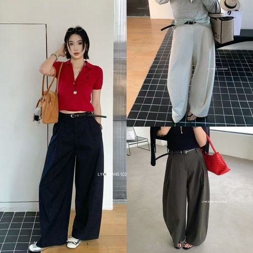 零壹LY 1028春夏高腰显瘦天丝棉弹力阔腿裤弯刀裤宽松慵懒休闲裤