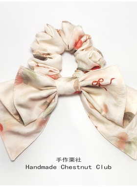 复古可爱提花印花细闪面料大蝴蝶结大肠发圈发绳丸子头皮筋 发饰
