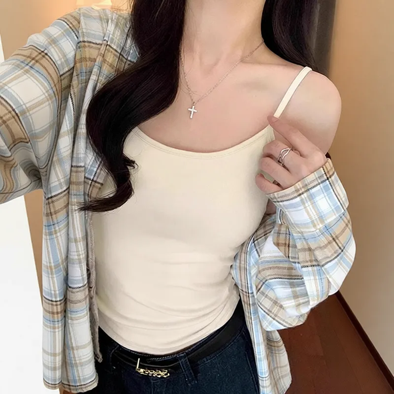 H587女装小吊带显瘦修身辣妹上衣带胸垫内搭背心夏季性感t桖百搭