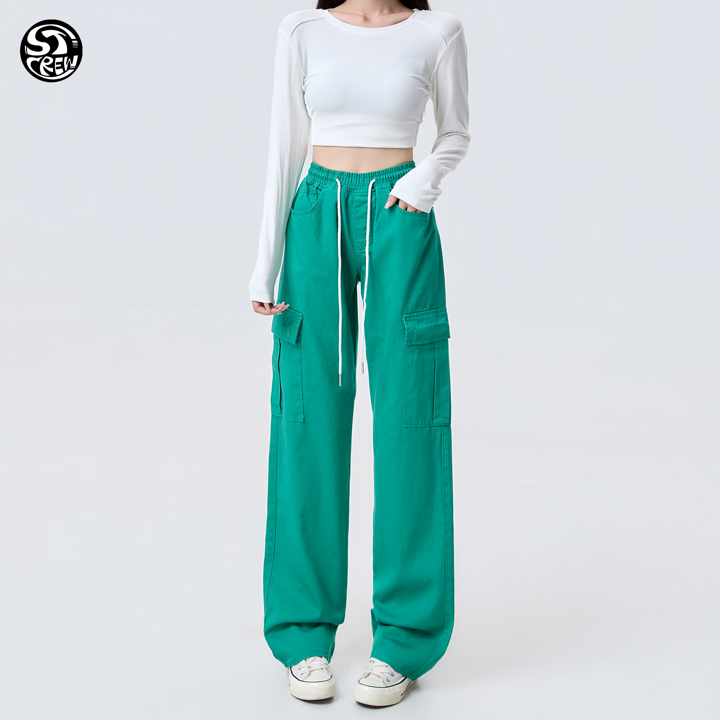 STC美式直筒宽松工装运动休闲百搭学生抽绳潮男女滑板hiphop长裤