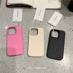 不想加油ins小众简约纯色皮纹16pro手机壳适用苹果15ProMax手机软壳iPhone13/14全包边防摔保护套12