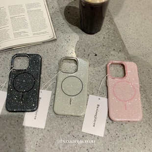 不想加油ins小众纯色闪粉磁吸手机壳适用苹果16ProMax高级感手机软壳iPhone13 14全包边防摔保护套15