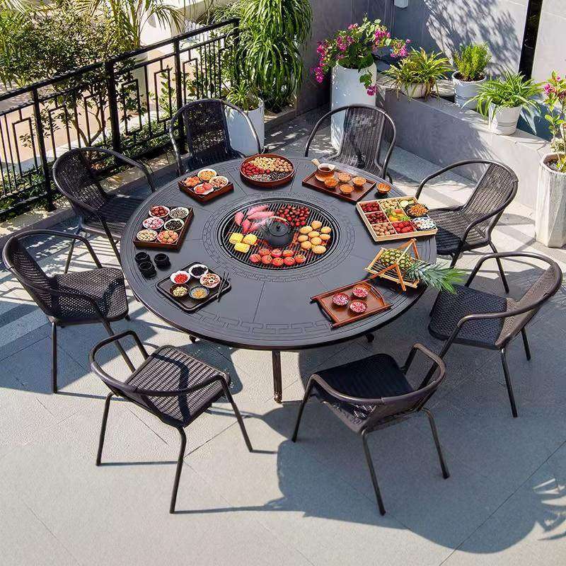 户外围炉煮茶烤火桌子一体餐桌庭院家用休闲烧烤桌炭烤铝合金桌椅,住宅家具,桌椅套件,淘宝优惠券,粉丝福利购,淘宝优惠卷