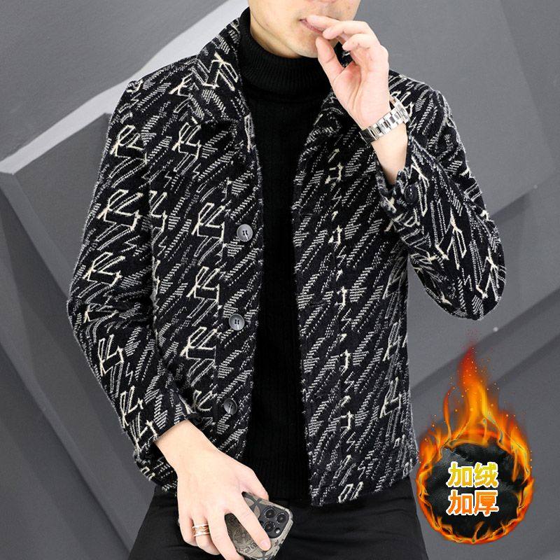 秋冬季新款金貂绒夹克男士韩版修身加棉加厚短款毛呢大衣外套青年