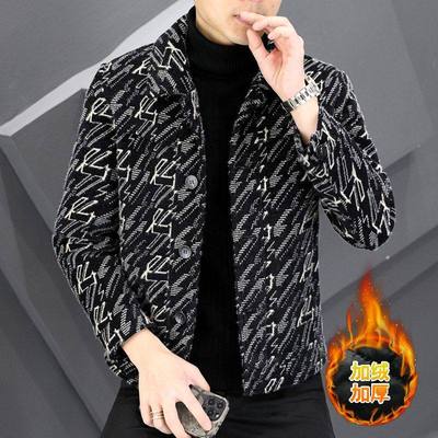 秋冬季新款金貂绒夹克男士韩版修身加棉加厚短款毛呢大衣外套青年