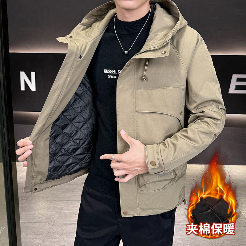 冬季新款连帽二棉夹克男潮牌宽松休闲加棉加厚外套高级感保暖棉服