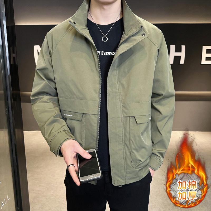 二棉夹克男士秋冬季新款修身加棉加厚立领工装棉衣服韩版潮流帅气