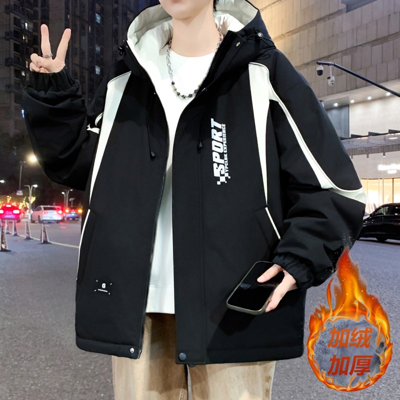 高级感加绒外套男士秋冬季二棉夹克防寒立领棉服青少派克服年加厚