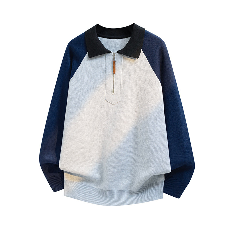 半拉链翻领宽松毛衣男士秋冬新款韩版通勤保暖POLO针织打底衫上衣