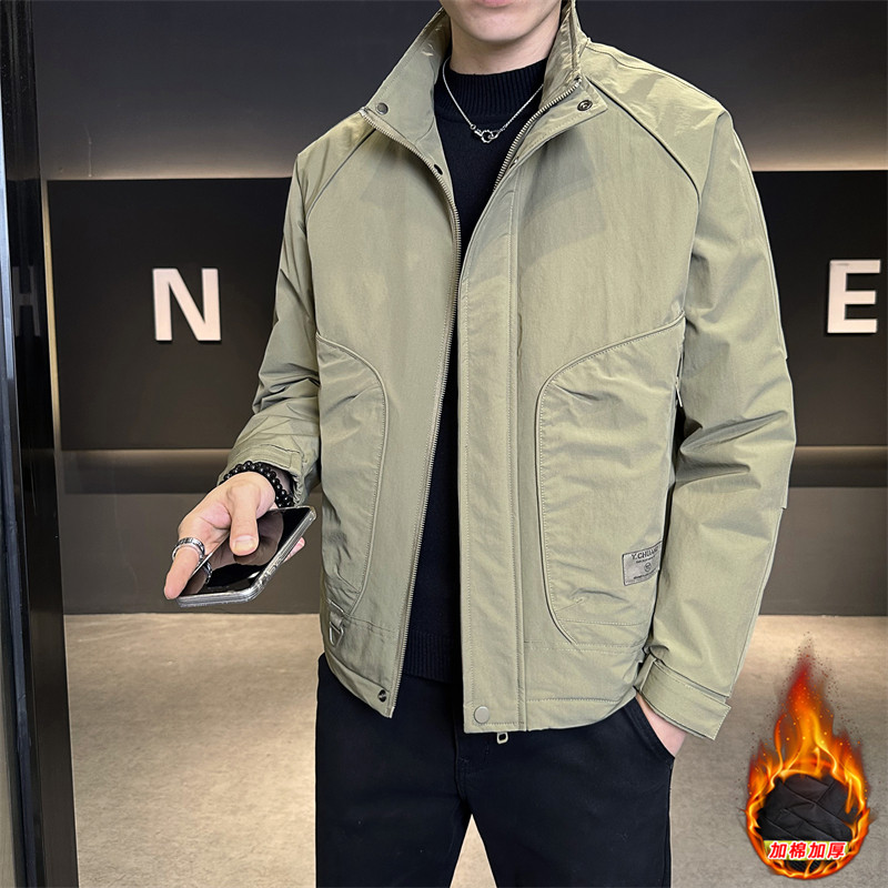 2025秋冬新款男士二棉立领夹克潮流帅气工装上衣加棉加厚青年外套
