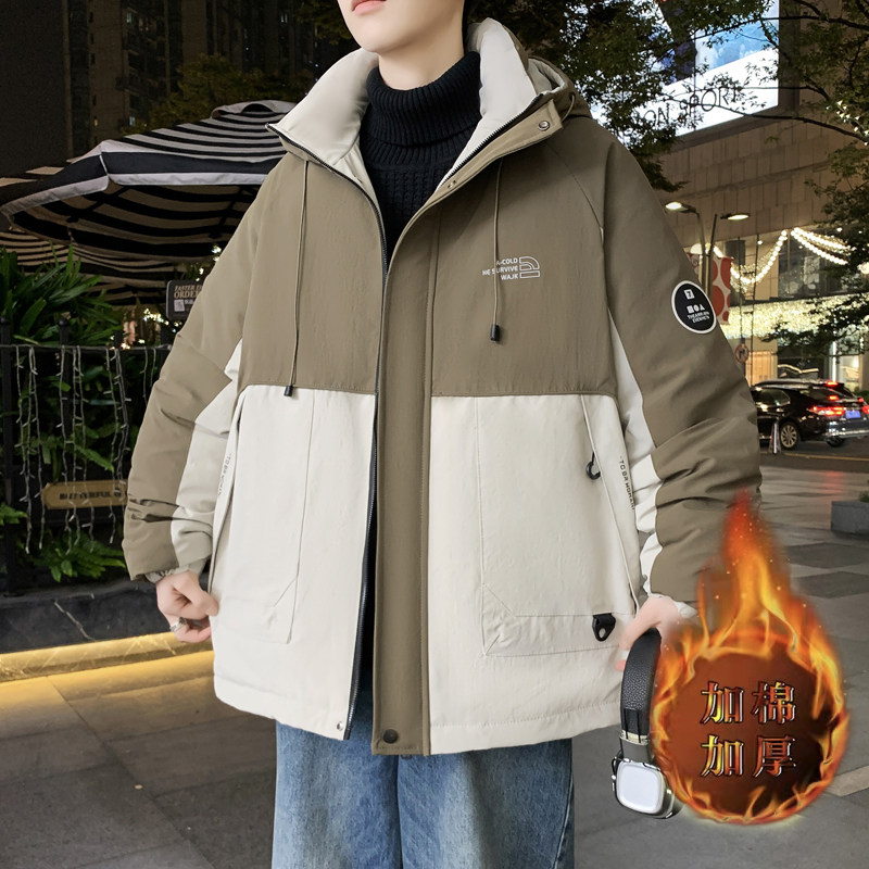 2025冬季防风冲锋衣男士连帽棉服夹克棉衣加绒加厚保暖冬季男外套