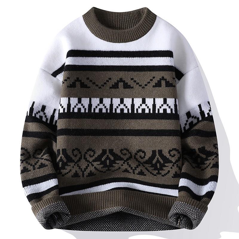 2025新款圆领毛衣男修身秋冬季青少年线衣加厚潮流保暖打底针织衫