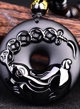 黑曜石生肖狗六合贵人玉兔添福吊坠兔型兔形饰物兔子玉兔饰品