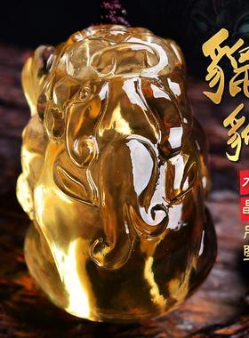 精雕天然黄水晶貔貅吊坠平安胖财运貔貅挂件饰品男款项链女礼物