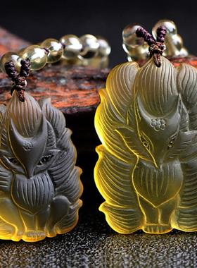 天然黄水晶狐狸吊坠男女项链九尾狐天然原创设计新款项链