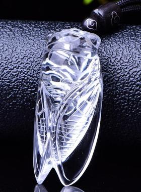 天然白水晶蝉鸣迎禄吊坠知了项链礼物一鸣惊人学生考研饰品