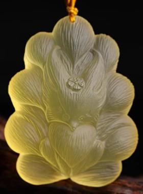 天然黄水晶狐狸吊坠九尾狐吊坠男女随身挂件项链饰品礼物首饰