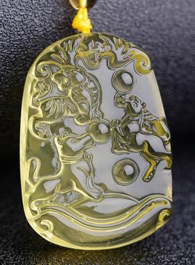 2023年黄水晶十二生肖属虎马狗三合吊坠犬马保岁挂件本命年项链