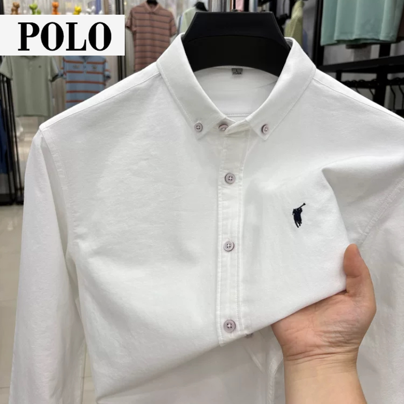 保罗纯棉男士衬衫春季新款牛津纺磨毛休闲长袖衬衣小马标