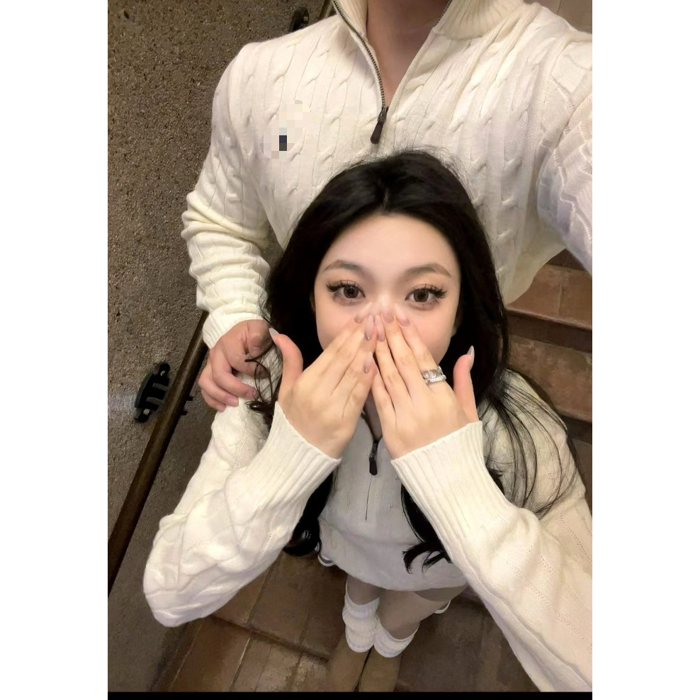 2026新款小马刺绣麻花半拉链毛衣男女款冬老钱风立领针织开衫外套