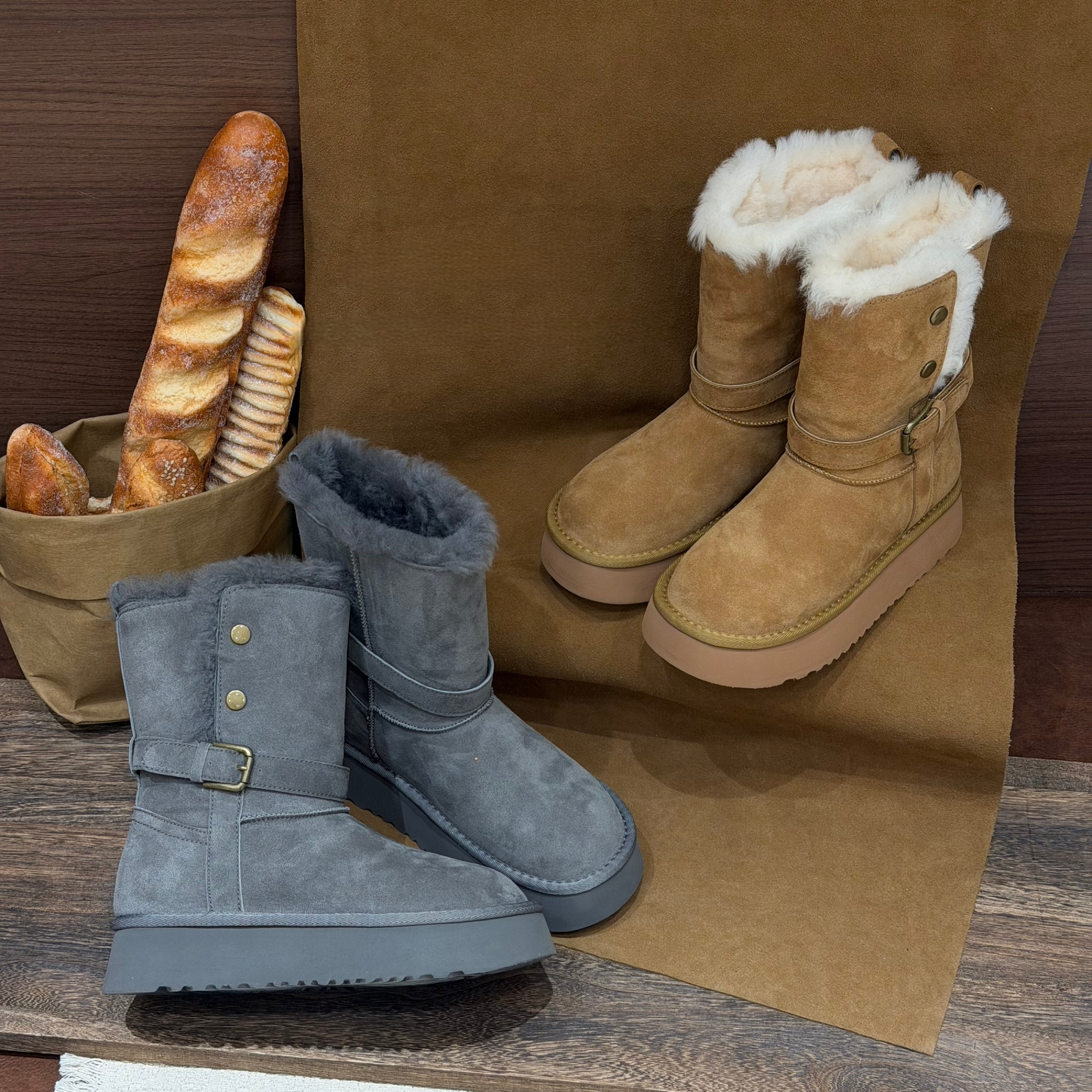 真皮羊毛厚底两穿雪地靴