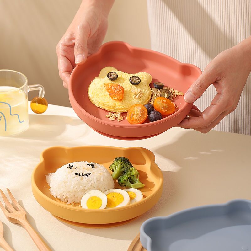 宝宝餐盘吸盘一体食品接触级硅胶