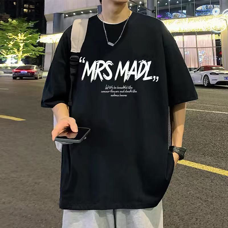 日系简约宽松印花短袖T恤男士