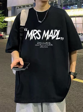 日系简约宽松印花短袖T恤男士