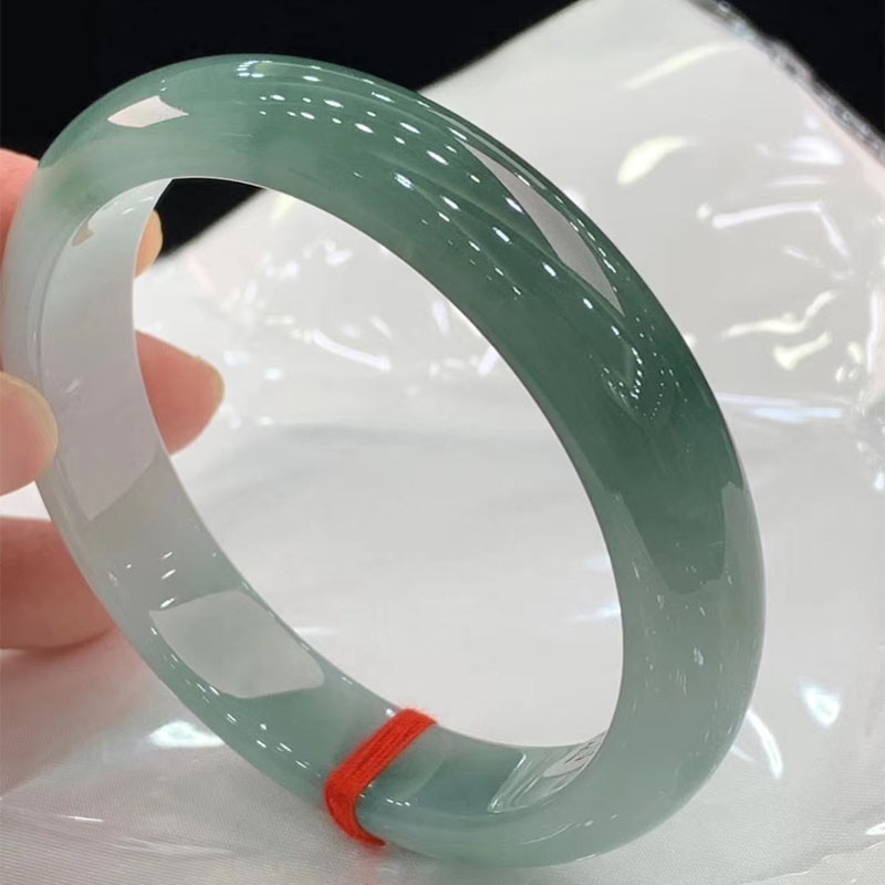 冰种缅甸翡翠玉手镯女款玉镯子a春彩满绿油青年轻少女款翡翠