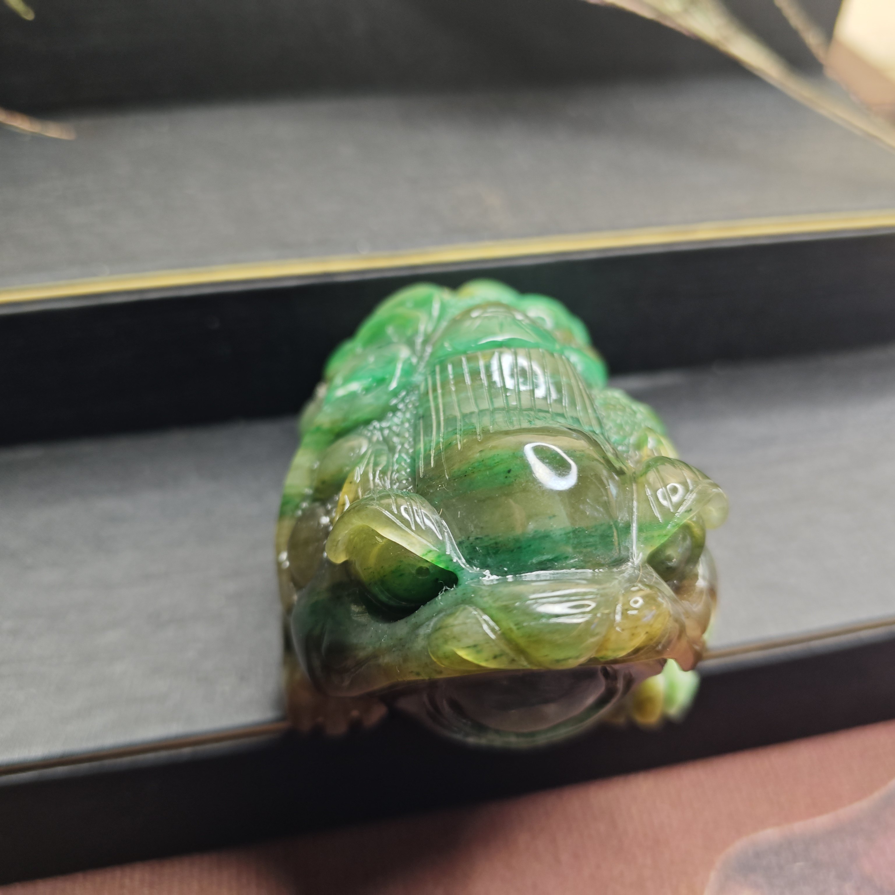 天然老坑料南阳独玉冰润翠绿满绿大富大贵金蟾手把件摆件茶宠礼物