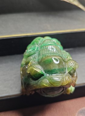 天然老坑料南阳独玉冰润翠绿满绿大富大贵金蟾手把件摆件茶宠礼物