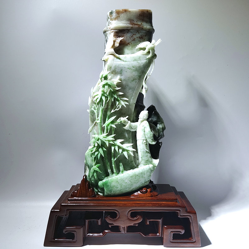独山玉雕节节高胸有成竹玉石摆件