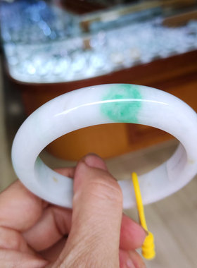 珍藏特价捡漏天然翡翠玉石A货飘翠厚装扁条手镯58.5圈口01107