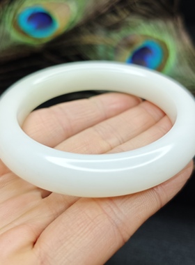 天然老坑料子新疆和田玉羊脂白玉石小圈俄手镯女国风礼物内径53mm