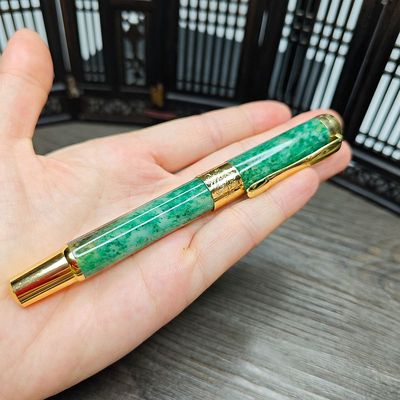 正品 南阳独山玉石天蓝玉雕精品雕刻玉笔钢笔金笔 礼品礼物