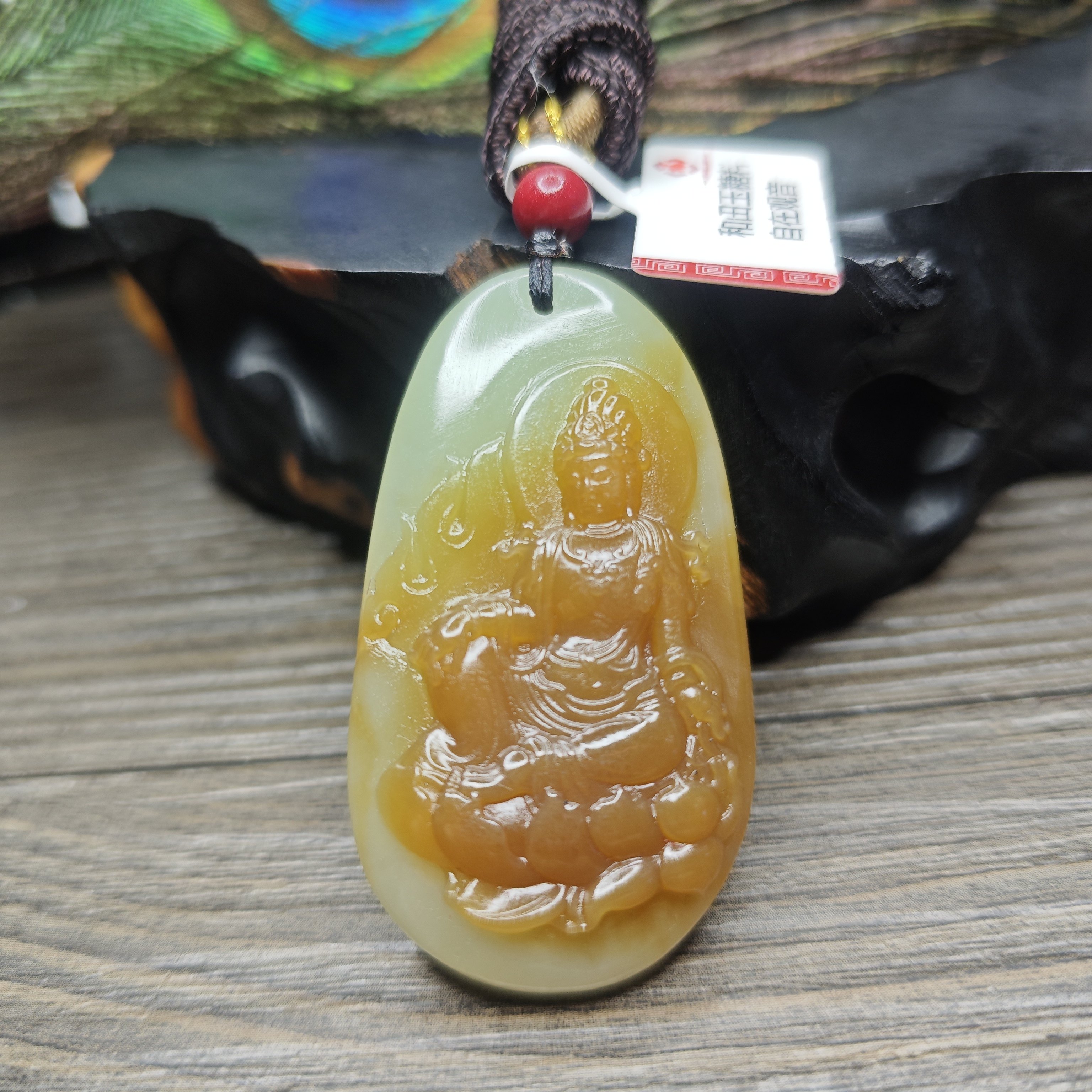 天然老坑新疆大师和田玉且末高级蜜糖白玉观音菩萨吊坠男女款挂件