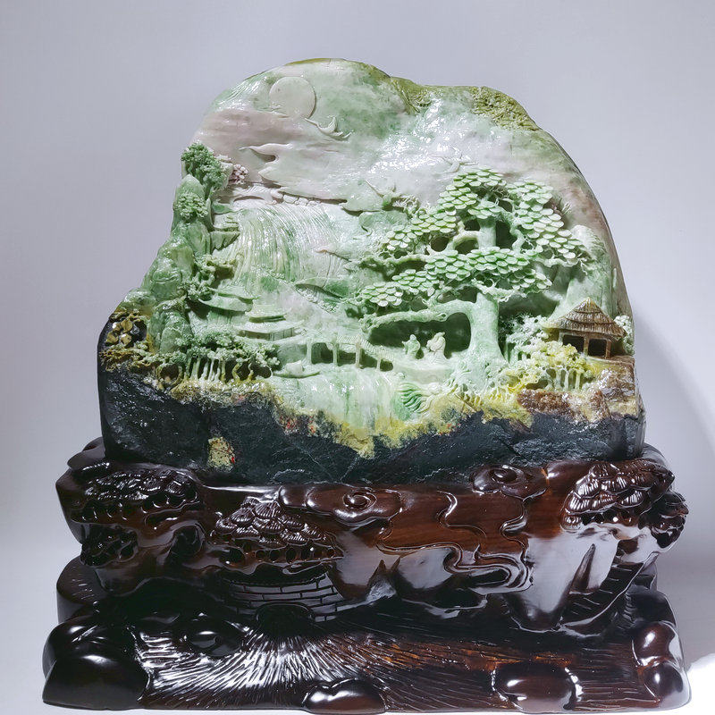 大师玉雕 旭日东升 天然独山玉石玉器新中式工艺品意境山子摆件