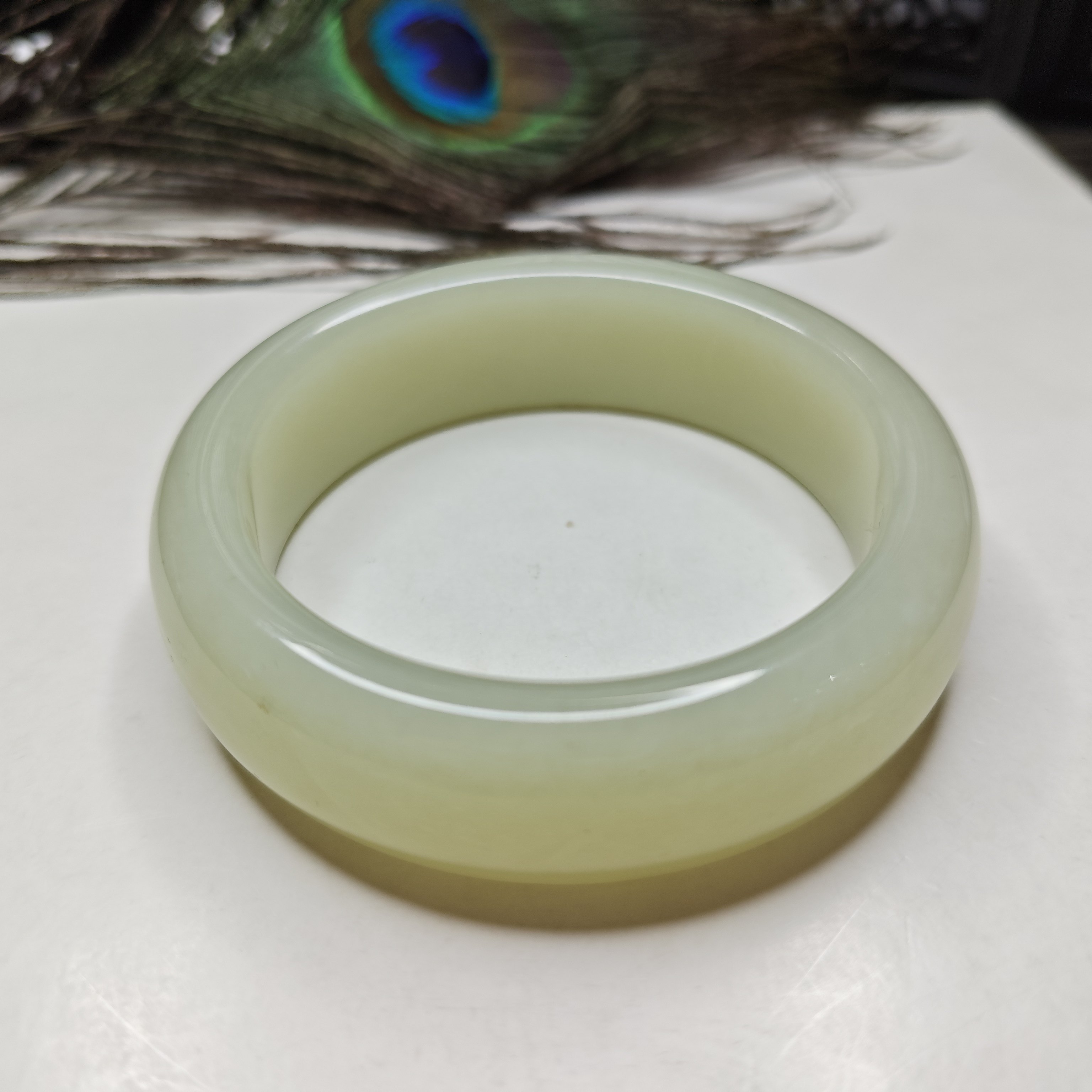 珍藏天然新疆料若羌黄口玉石玉器宽版俄女老礼物手镯证内径59.5mm