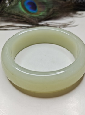 珍藏天然新疆料若羌黄口玉石玉器宽版俄女老礼物手镯证内径59.5mm