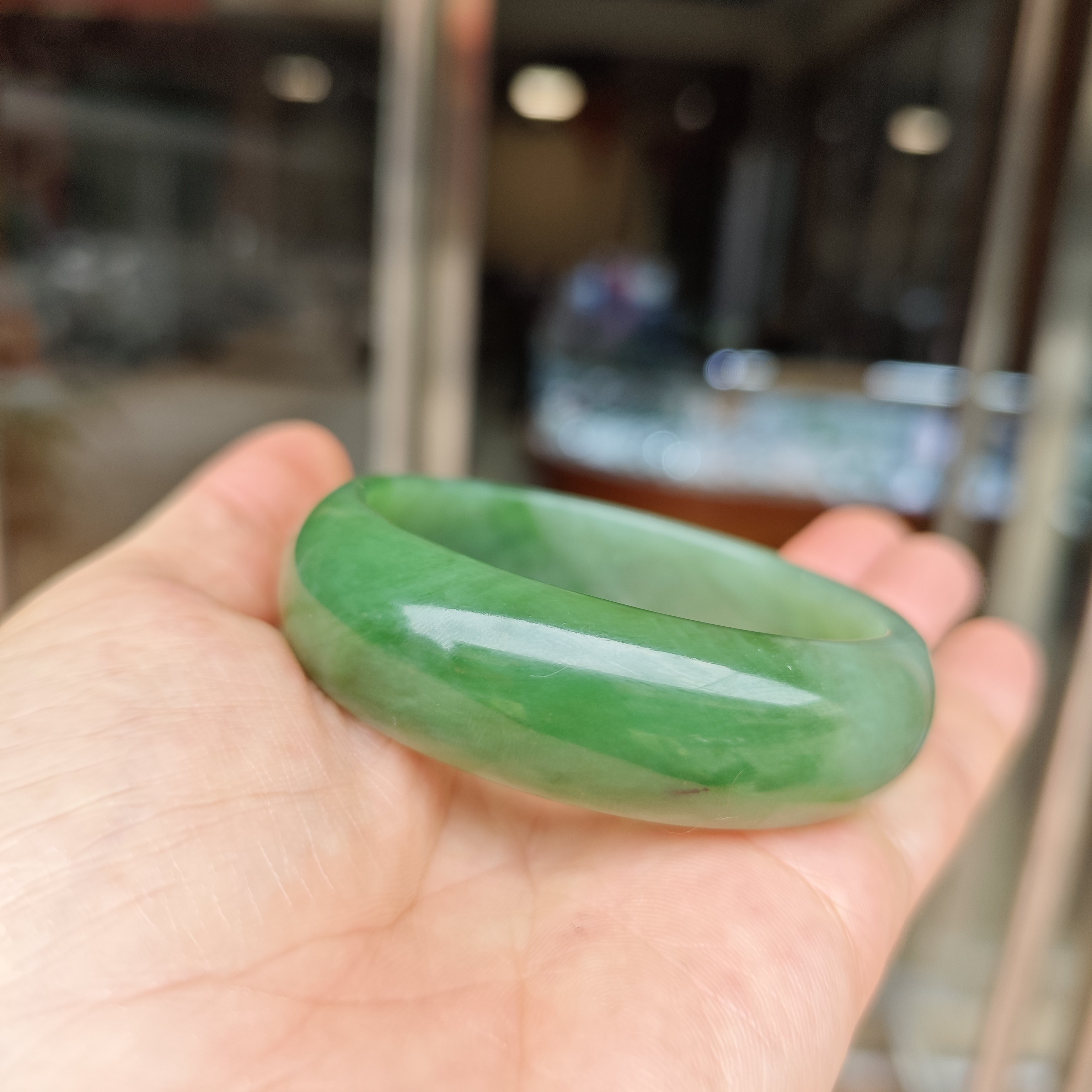 半山半水天然老坑料和田玉碧玉绿猫眼手镯59圈口玉石手饰礼物品女
