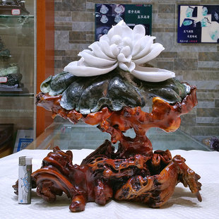 孤品特惠 玉雕世家 荷韵佛心生莲 独山玉石花鸟新中式摆件 艺术品