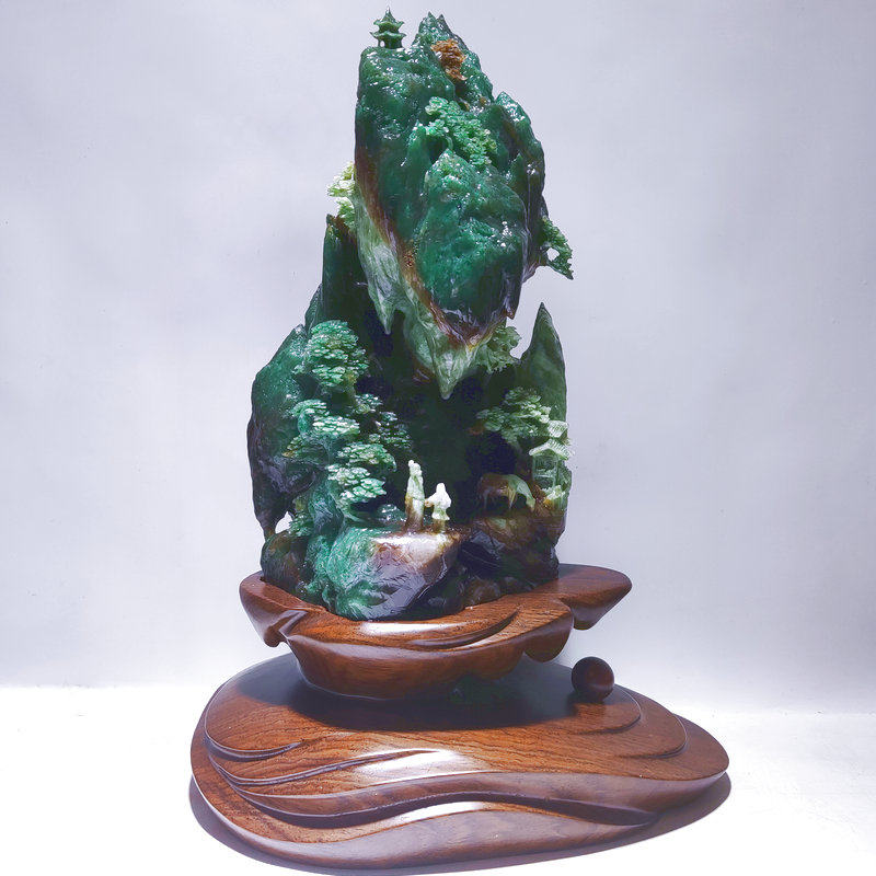 大师玉雕 青云志 独山玉石天蓝原石立体山子工艺品新中式意境摆件