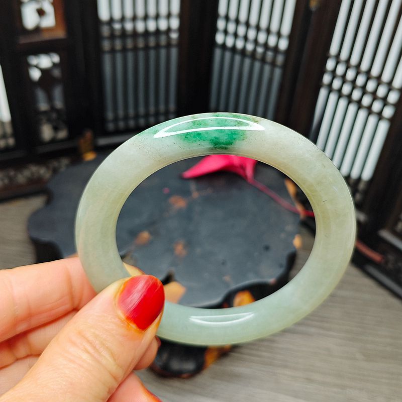 南阳独玉冰复古圆白天蓝玉石手镯