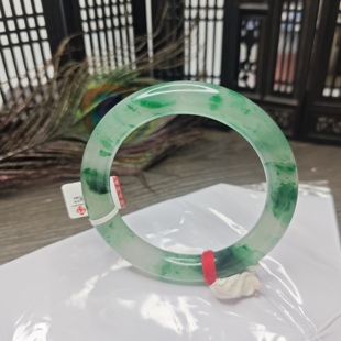 复古圆条天然非洲翠冰润飘绿玉石女手镯礼物内径60