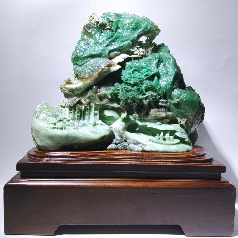 原石精品 祥云叠翠 独山玉石天蓝中式工艺品意境山子玉雕摆件