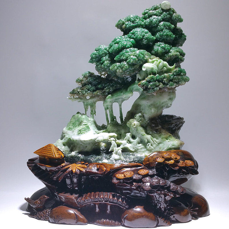 保真孤品玉雕鹤骨松姿独山玉摆件