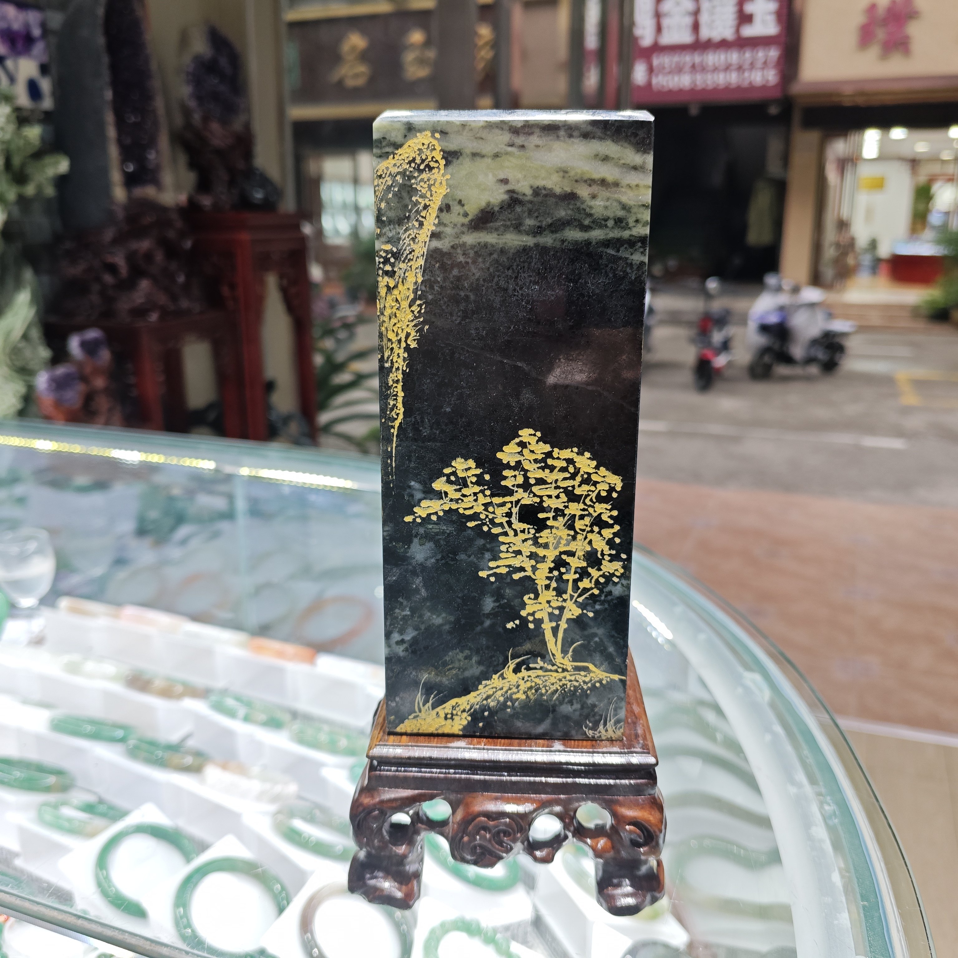 特惠天然南阳独玉黑白描金玉石玉器艺术摆件礼物