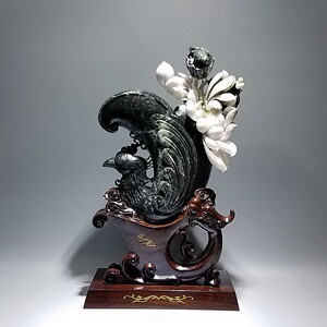 一品龙凤樽独山玉雕中式花鸟摆件