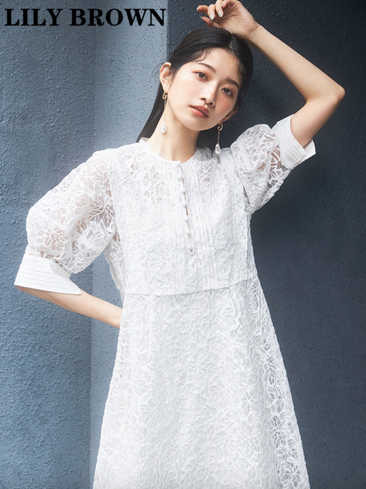 日本专柜lily brown春夏蕾丝仙气镂空甜美高腰连衣裙lwfo222071