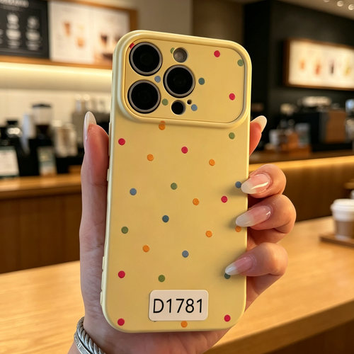 D1781 黄色多巴胺波点 精孔亮面爱心边软硅胶17promax苹果17pro新款iphone16pro保护套15创意防摔全包手机壳